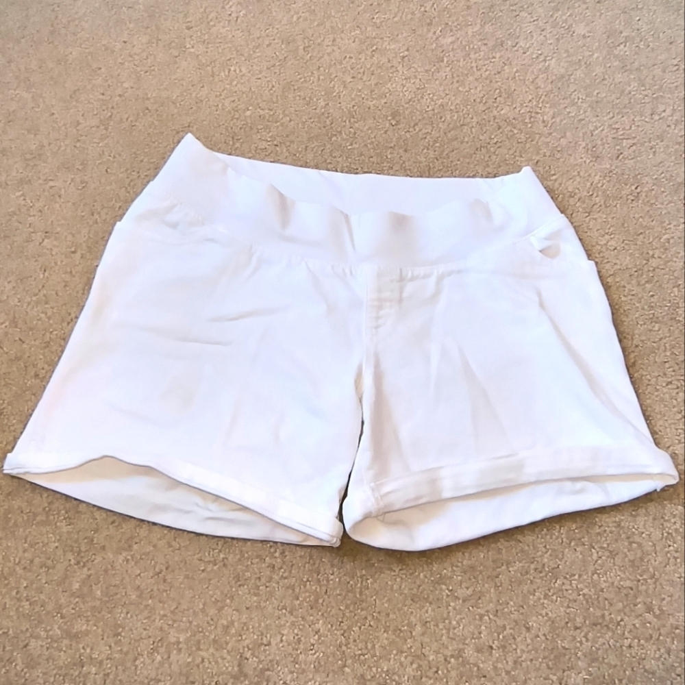 Women's Cute Comfy Fun Plain White Maternity Shorts-Size Small- Folded up Legs